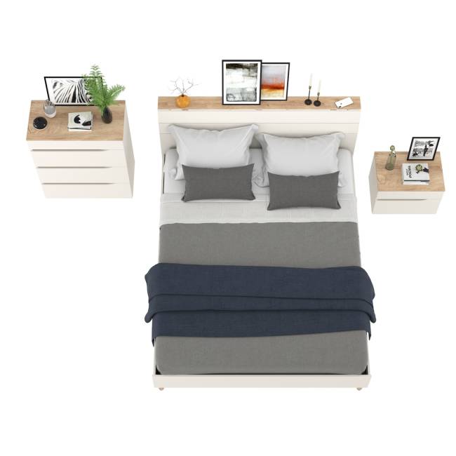 Муссон мебель для спальни: кровать 1600, основание, тумбочка и комод 4-ре ящика цвет белый/дуб эндгрейн элегантный