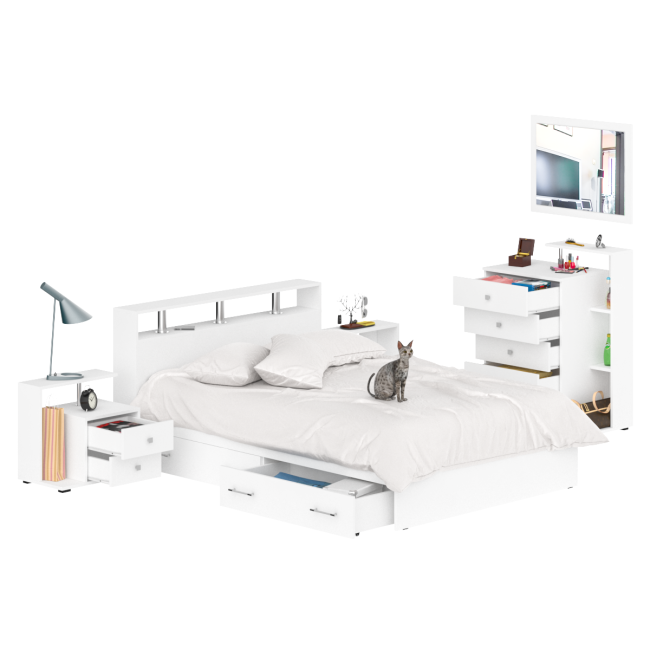 Мебель в спальню Камелия № 12 Кровать с ящиками 1400 цвет белый