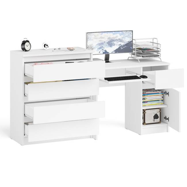Компьютерный стол Мори МС-1 правый с комодом 4-ре ящика цвет белый Компьютерный стол Мори МС-1 правый с комодом 4-ре ящика цвет белый