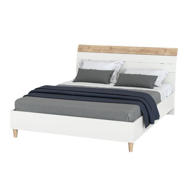Двуспальная кровать Муссон с ортопедическим основанием цвет белый/дуб эндгрейн элегантный