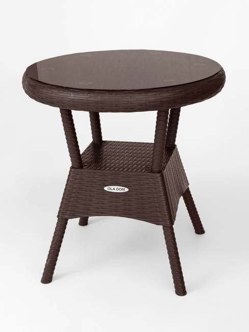 Стол садовый круглый Bermonti со стеклом, коричневый