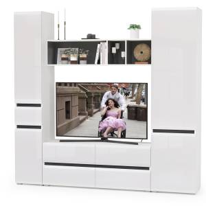 Стенка в гостиную Сидней № 21 цвет белый/чёрный/фасады МДФ белый глянец