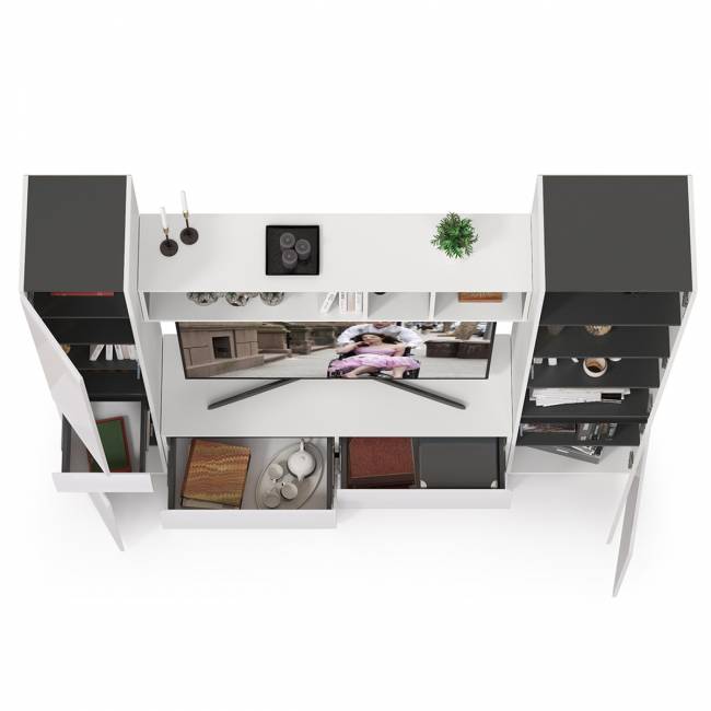 Стенка в гостиную Сидней № 21 цвет белый/чёрный/фасады МДФ белый глянец