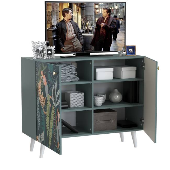 Комод-тумба Либера 16.230.01 цвет пасифай/белый, фасады с рисунком Тропический лес