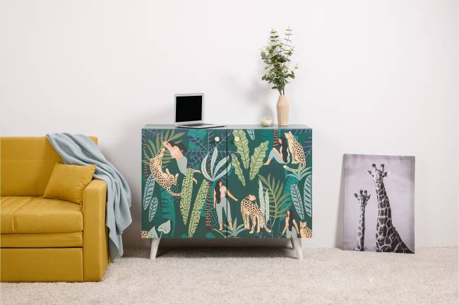 Комод-тумба Либера 16.230.01 цвет пасифай/белый, фасады с рисунком Тропический лес