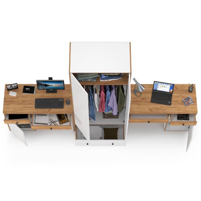 Два письменных стола и шкаф Вуди цвет белый премиум/дуб крафт золотой