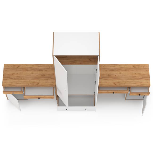 Два письменных стола и шкаф Вуди цвет белый премиум/дуб крафт золотой