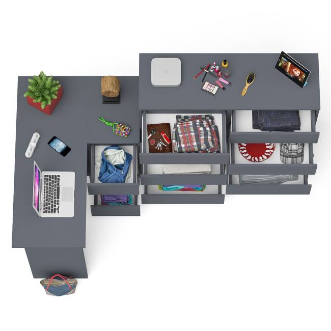 Стол компьютерный МС-16 с тумбой справа и высокий комод на 10-ть ящиков Мори цвет графит