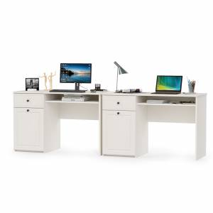 Два письменных стола Роуз цвет белый с тиснением поры дерева/ясень ваниль