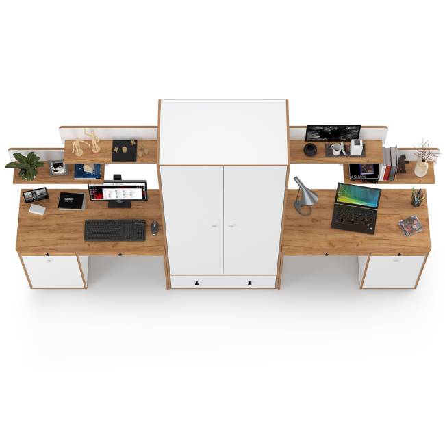 Мебель в детскую Вуди компоновка № 27 цвет белый премиум/дуб крафт золотой