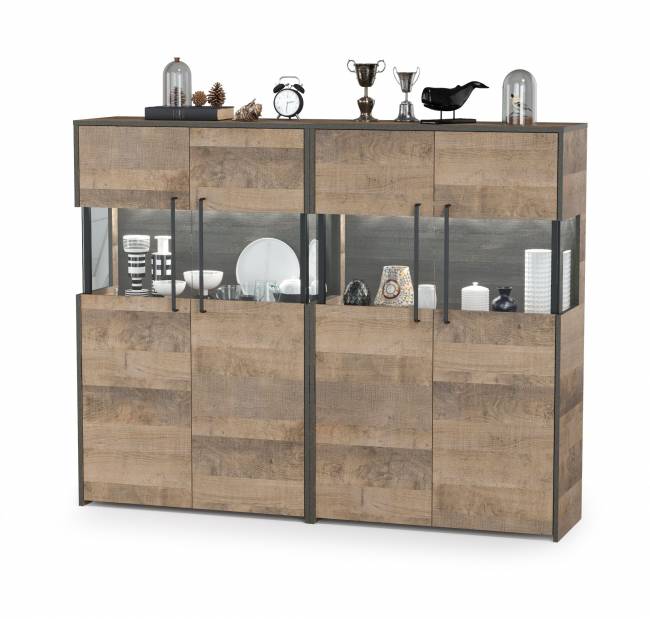 Два комода с витриной с подсветкой Трувор цвет дуб гранж песочный/интра