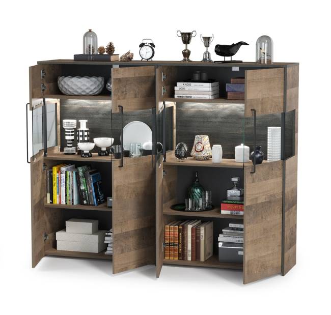 Два комода с витриной с подсветкой Трувор цвет дуб гранж песочный/интра