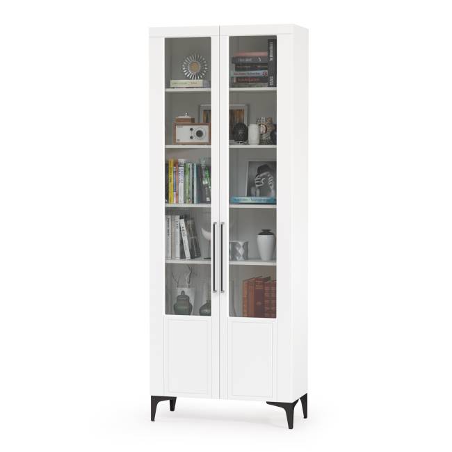 Тумба-комод и шкаф с тремя стеклянными дверками в гостиную Валенсия цвет белый шагрень