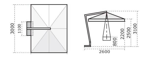 Зонт профессиональный 2х3 м Torino Braccio имитация ироко, слоновая кость 2000х3000 мм