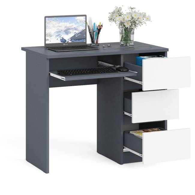 Стол компьютерный три ящика Мори МС-6 правый цвет графит/белый