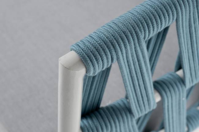 "Диего" диван 2-местный плетеный из роупа, каркас алюминий светло-серый (RAL7035) муар, роуп бирюзовый круглый, ткань светло-серая