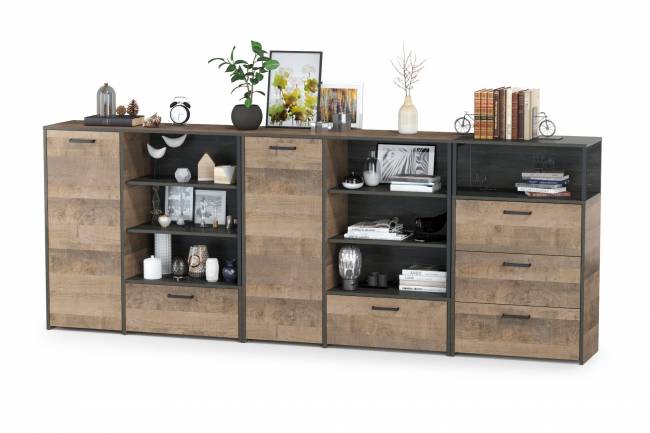 Два комода с ящиком и дверкой и комод с тремя ящиками Трувор цвет дуб гранж песочный/интра