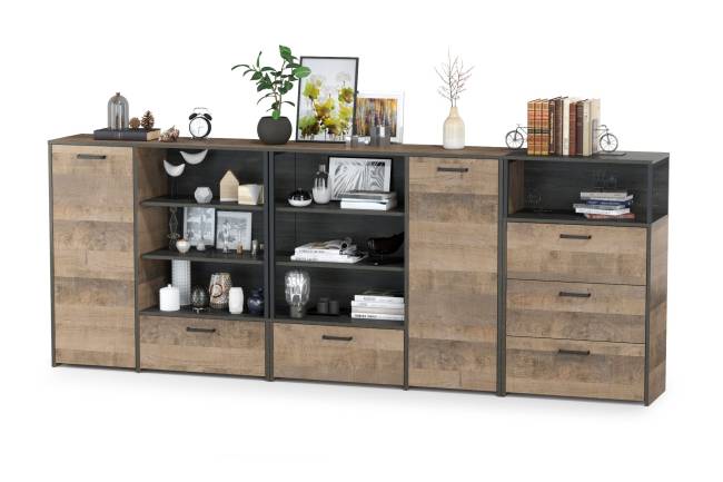 Два комода с ящиком и дверкой и комод с тремя ящиками Трувор цвет дуб гранж песочный/интра