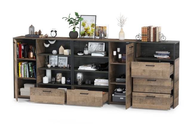 Два комода с ящиком и дверкой и комод с тремя ящиками Трувор цвет дуб гранж песочный/интра