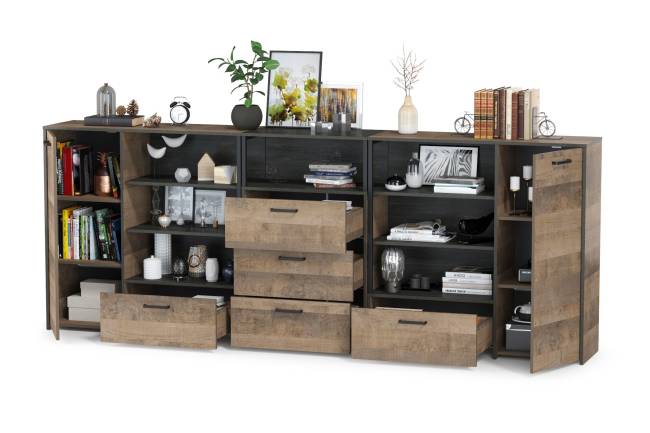 Два комода с ящиком и дверкой и комод с тремя ящиками Трувор цвет дуб гранж песочный/интра