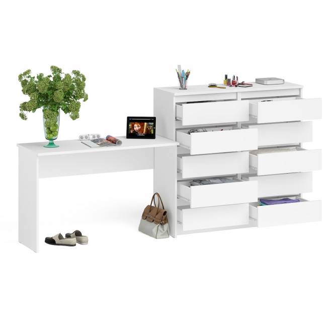 Большой комод МК1200.10 десять ящиков и письменный стол МСП1200 Мори цвет белый Большой комод МК1200.10 десять ящиков и письменный стол МСП1200 Мори цвет белый