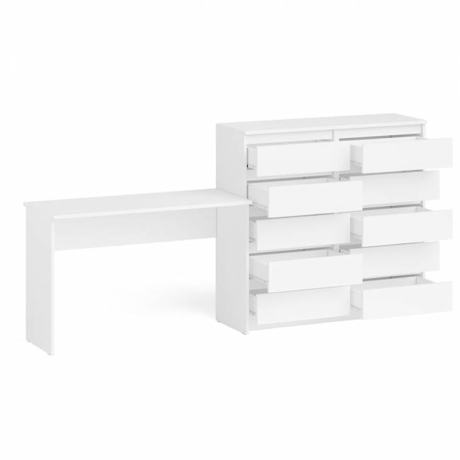 Большой комод МК1200.10 десять ящиков и письменный стол МСП1200 Мори цвет белый Большой комод МК1200.10 десять ящиков и письменный стол МСП1200 Мори цвет белый