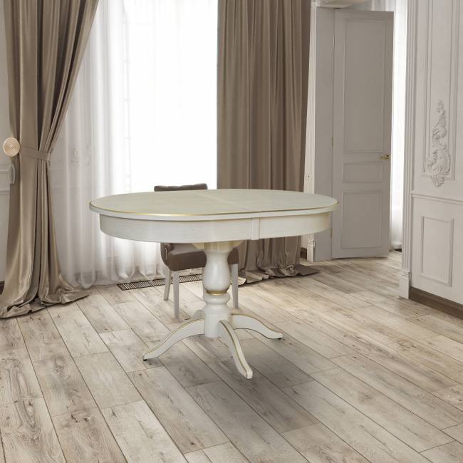 Стол обеденный Тарун 4 раздвижной слоновая кость/золото 120/160*84