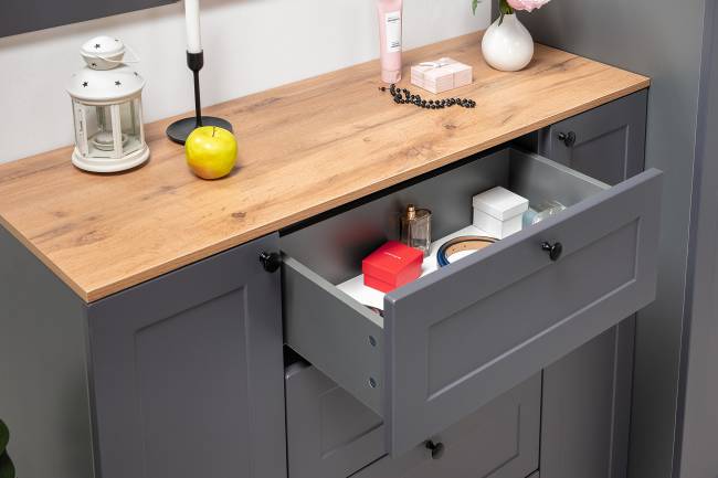 Два больших комода Остин цвет белый шагрень/серый графит/дуб крафт золотой