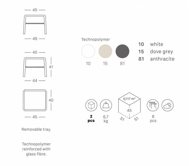 Столик пластиковый для шезлонга Vela Side Table белый 490х440х410 мм Столик пластиковый для шезлонга Vela Side Table белый 490х440х410 мм