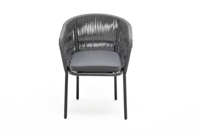 "Бордо" стул плетеный из роупа (колос), каркас алюминий серый (RAL7022) муар, роуп серый 15мм, ткань темно-серая 027