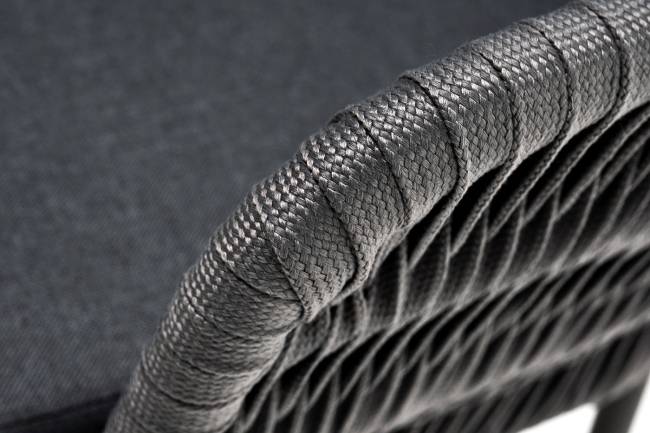 "Бордо" стул плетеный из роупа (колос), каркас алюминий серый (RAL7022) муар, роуп серый 15мм, ткань темно-серая 027