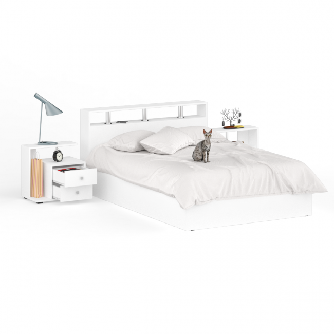 Кровать 1400 Камелия + две тумбы цвет белый