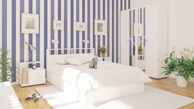 Кровать 1400 Камелия + две тумбы цвет белый