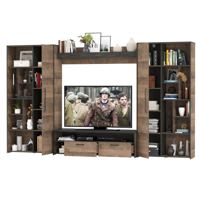 Большая стенка в гостиную в лофт стиле Трувор № 75 цвет дуб гранж песочный/интра