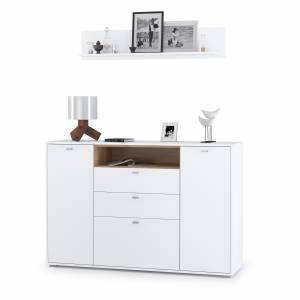 Комод большой с верхней полкой Бэль, цвет дуб крафт золотой/белый премиум