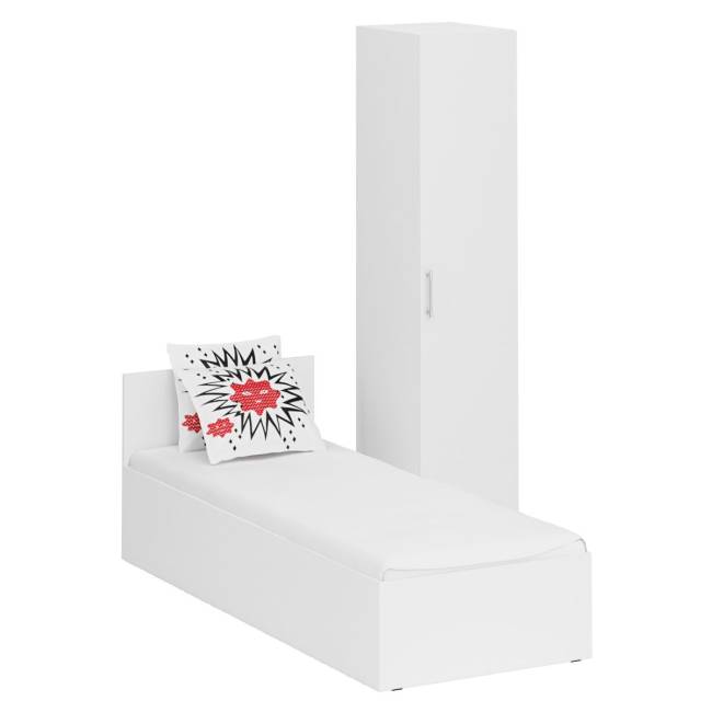 Кровать белая односпальная 800 с пеналом Стандарт цвет белый