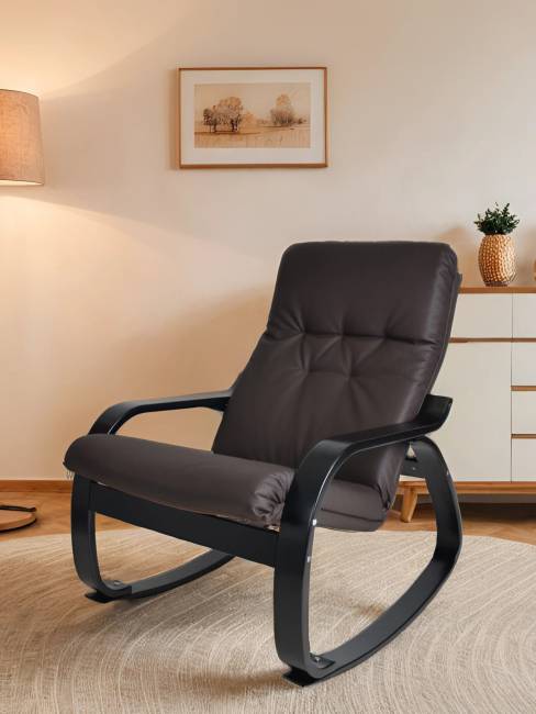 Кресло-качалка Сайма экокожа шоколад, каркас венге структура