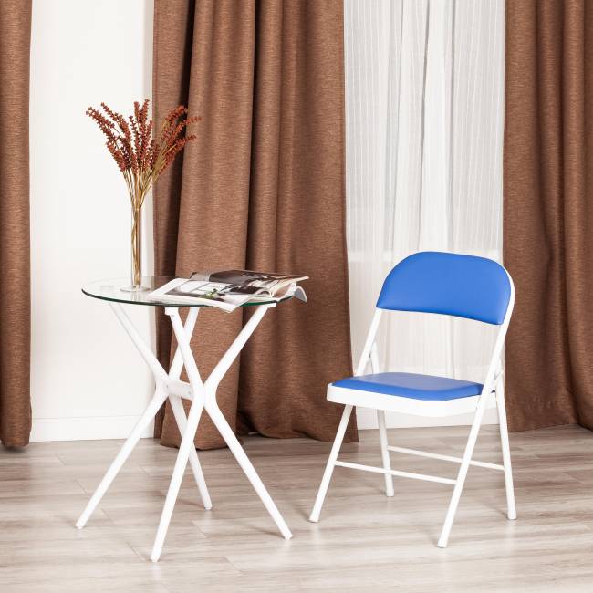 Стул складной FOLDER (mod. 3022G) каркас: металл, сиденье/спинка: экокожа, 46.5 х 47.5 х 79 см, blue (синий) / white (белый) (Комплект из 6 шт.) синий, белый каркас: металл, сиденье/спинка: экокожа