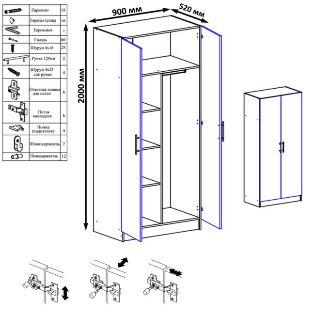 Шкаф 2-х створчатый Стандарт цвет венге