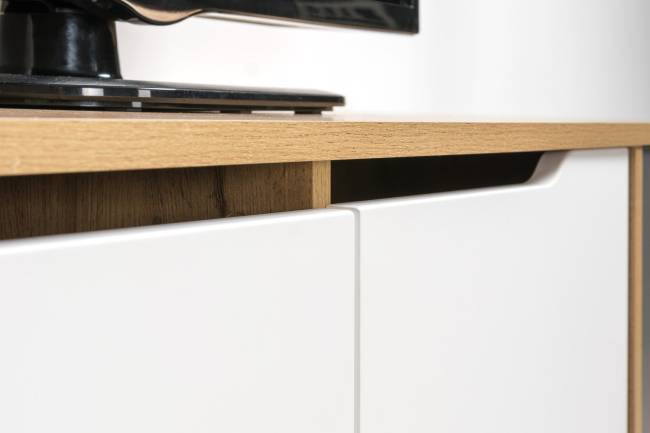 Две тумбы под ТВ Вайс цвет дуб золотой/тёмно-серый/МДФ милк софт