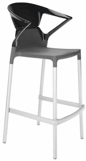 Кресло пластиковое барное Ego-K Bar сатинированный алюминий, антрацит матовый, черный 560х550х1100 мм