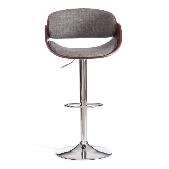 Барный стул LANDO (mod.4036) металл/дерево/ткань, 59х51х93-114 см, высота сиденья 62-83 см, серый/орех/хром, Aimcasa 28 орех темный, серый металл/дерево/ткань