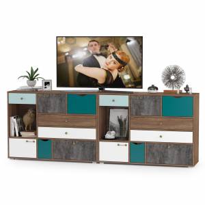 Две тумбы-комода Вайс цвет морское дерево винтаж/камень тёмный/бензин/мята/белый премиум