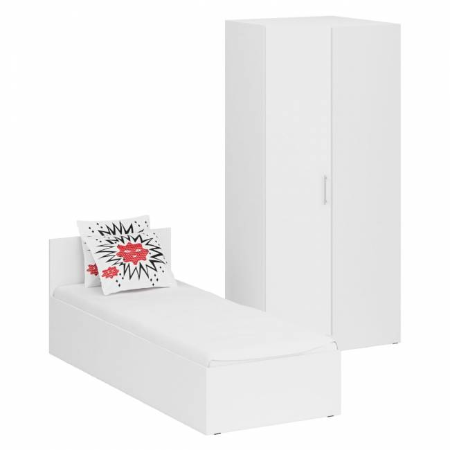 Кровать белая односпальная 800 с угловым шкафом Стандарт цвет белый