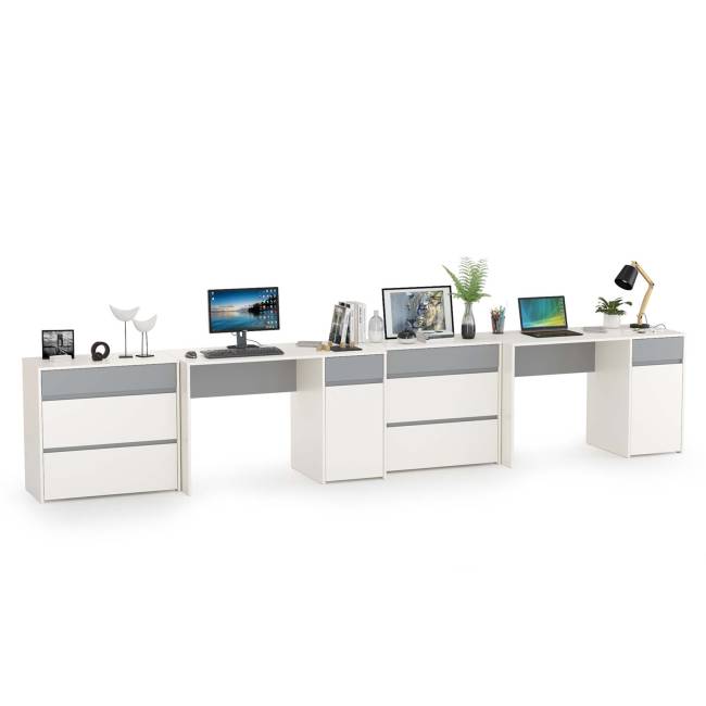 Два письменных стола и два комода Торонто цвет белый шагрень/стальной серый Два письменных стола и два комода Торонто цвет белый шагрень/стальной серый