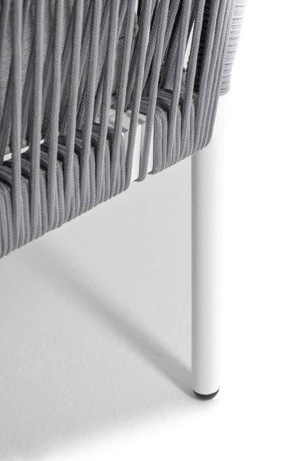 "Канны" угловой модуль плетеный из роупа, каркас алюминий белый шагрень, роуп светло-серый круглый, ткань светло-серая