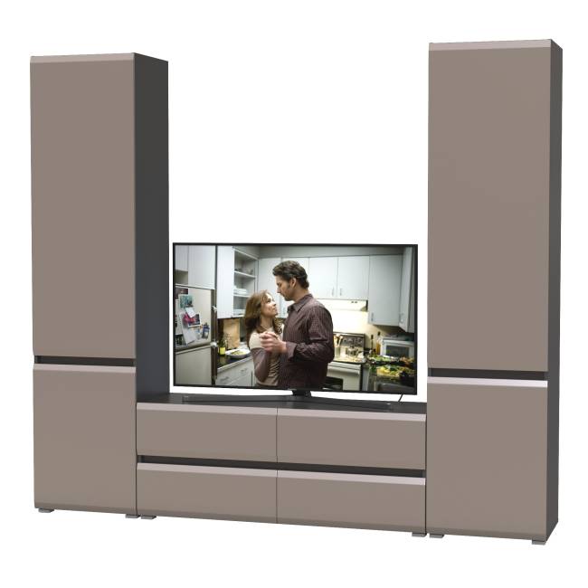 Два шкафа с полками внутри и тумба под ТВ Сидней цвет антрацит/МДФ веллюто капучино