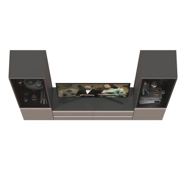 Гостиная из ТВ-тумбы и двух шкафов-витрин Сидней цвет антрацит/МДФ веллюто капучино Гостиная из ТВ-тумбы и двух шкафов-витрин Сидней цвет антрацит/МДФ веллюто капучино