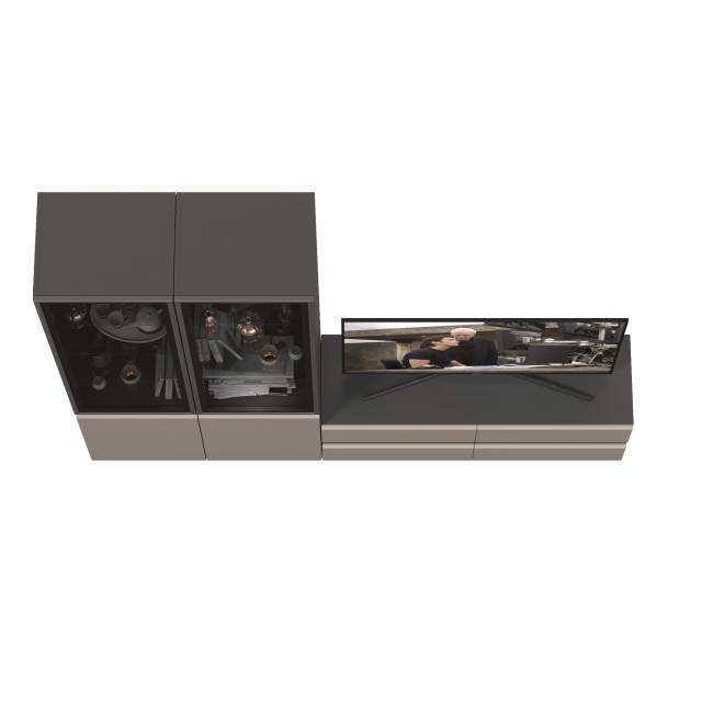 Гостиная из ТВ-тумбы и двух шкафов-витрин Сидней цвет антрацит/МДФ веллюто капучино Гостиная из ТВ-тумбы и двух шкафов-витрин Сидней цвет антрацит/МДФ веллюто капучино