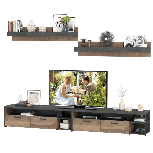 Две тумбы для аппаратуры с двумя навесными полками Трувор цвет дуб гранж песочный/интра